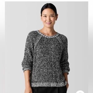 Eileen Fisher Bouclé Cotton Sweater | Quiet Luxury Minimalist Classic: Medium